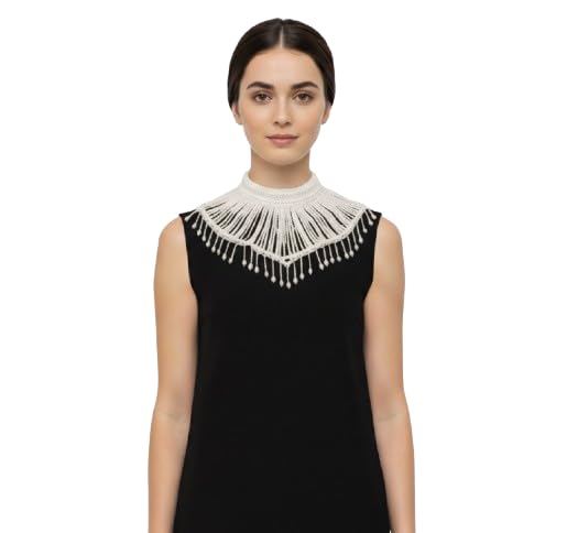 Pearl Embroidered Cape Collar, Short Length, White-image-40