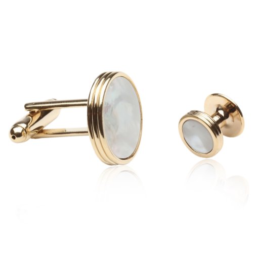 Cuff-Daddy Mother of Pearl and Gold Tuxedo Cufflinks and Studs Formal Set with Gift Box2