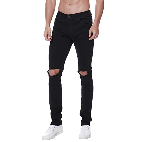 Previn Men's Ripped Denim Jeans Distressed Slim Trousers Destroy Holes Stretch Biker Pants3