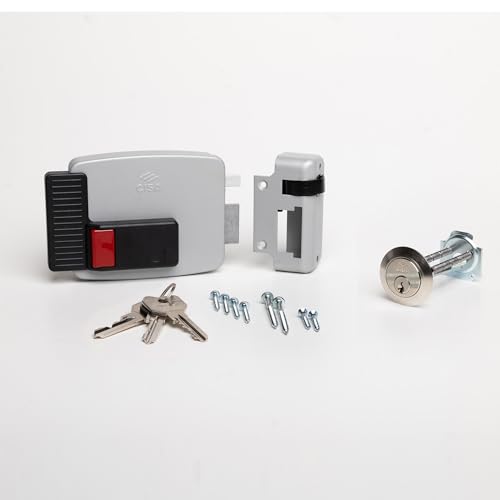 CISA   Cerradura eléctrica para aplicar 111610501N7   Cerradura eléctrica CISA de acero pintado con botón interior   Cerradura puerta exterior eléctrica entrada 50 regulable   mano derecha