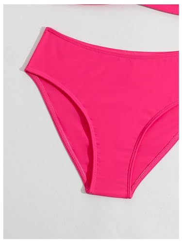 Image of MakeMeChic Girl's Solid Summer Bikini Sets Two Piece Bathing Suit V Neck Adjustable Strap Swimsuit Swimwear Hot Pink 8 Years