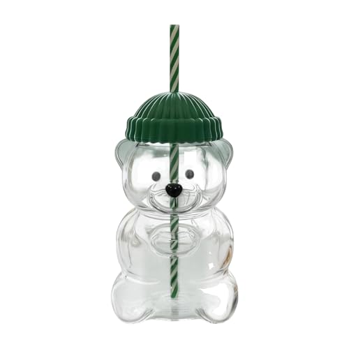LUMIREX Bear Cup with Straw and Lid 20oz Reusable Cute Glass Cup for Coffee Juice Cocktail and Milk Tea Bears Shaped Coffee Cup with Straw for Kids Girlfriends Bestie Gifts