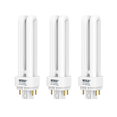 UNITEDLUX 3Pack PLC-13W 4 Pin G24q-1 Double Tube Compact Fluorescent Light Bulb - Replaces Sylvania 20671 CF13DD/E/835 - Philips 38327-3 PL-C 13W/835/4P/ALTO and GE 97596 F13DBX/835/ECO4P(3)