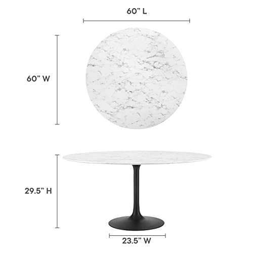 Image of Modway Lippa Round 60 inch Mid-Century Modern Artificial Marble Dining Table in Black White