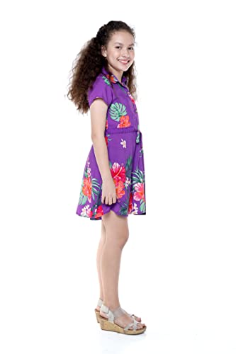 Girl Hawaiian Short Sleeve Shirt Dress with Tie in Pretty Tropical Orange4