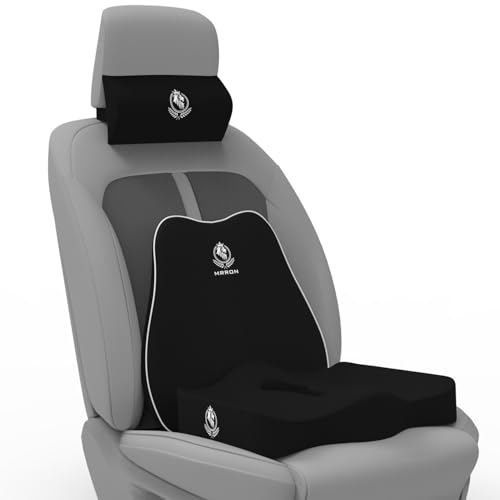 Image of MRRON Neckrest Back Support or Coccyx Orthopaedic Cushion for Long Sitting Universal fit with Ergonomic Design Made by High Density Memory Foam Used for Car or Office Chairs. (Black, Slim backrest)