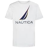 Nautica Boys' Short Sleeve J-Class Logo Crew Neck T-Shirt, Soft, Comfortable, Relaxed Fit, Color Shade Marshmallow, 14-16