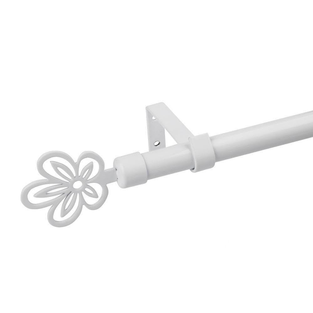 LOLAhome Set de Barra de Cortina Extensible de 122 a 211 cm, 2 escuadras y 2 terminales Blanco de Metal