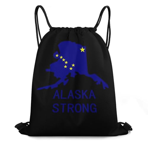 Alaska Strong Drawstring Backpack Durable Sport Gym Bags Daypack for Men Women 35 * 42cm