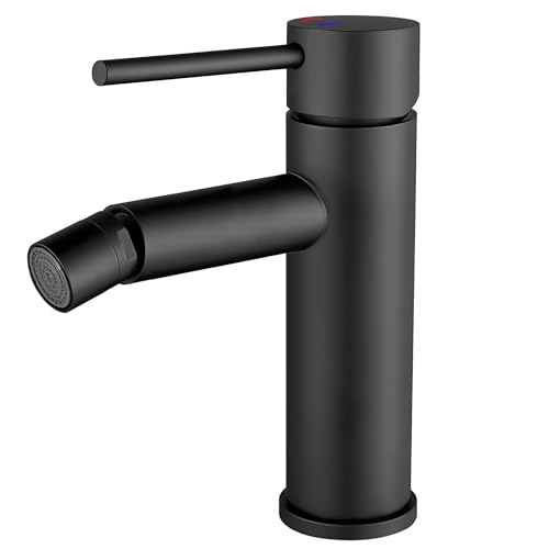 VALAZ Grifo Bidet Negro Mate | Grifo Monomando Lavabo, Apertura en Frío, Agua Fría y Caliente, Ahorro de Agua | Instalación Facil y Rápida | Latón, Inoxidable, Elegante, Redondo, Serie Nansa