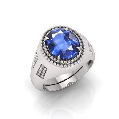 Bague saphir bleu véritable Neelam 14 Ratti et anneau argent plaqué Panchdhatu traditionnel