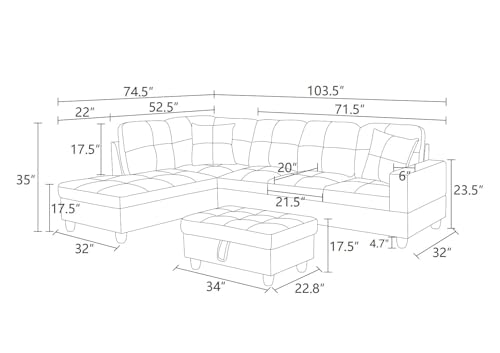 GlasFlength L Shaped Sectional Couches, Modern Convertible Lounge Leather Couch with Ottoman Storage, Comfy Modular Sectional Sofa for Living Room Furniture Sets, Small Spaces, Dark Grey by GlasFlength - Image 3