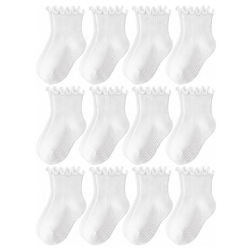 Image of Baby Toddler Ruffle Socks for Girls Cute Crew Grip Frilly Socks