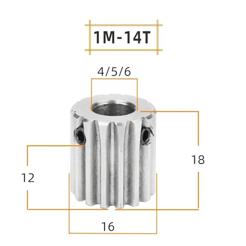 Engranaje de acero inoxidable 304 de módulo 1M con 14 dientes y eje de 6 mm 4