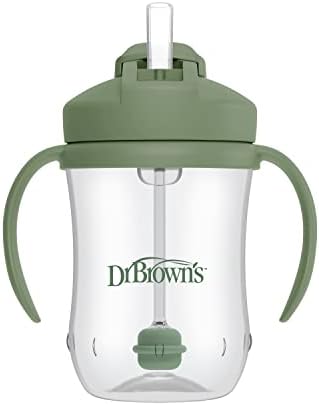 Dr. Brown's Milestones Baby's First Straw Cup Sippy Cup with Straw 6m+, 9oz/270ml, Olive Green
