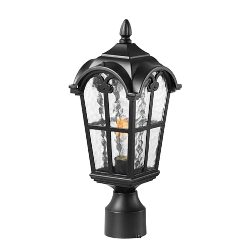 Outdoor Post Lighting Fixture for Entryway Garden Walkway Backyard, Waterproof Aluminum Pole Lantern Light, Black Outdoor Lamp Post Lantern Light
