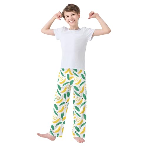 ZZXXB Banana and Leaves Boys Long Pants Soft Trousers Elastic Waist Kids Lounge Bottoms with Pockets S-XL2