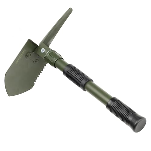 Image of Amtech - Folding Shovel and Pickaxe for Camping, Gardening, and Emergency Use, Durable Steel, Ideal for Digging, Cutting, and Scraping, Portable and Collapsible, Includes Storage Pouch