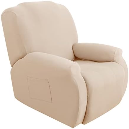 4-Piece Recliner Slipcover Sofa Slipcover Couch Covers Stretch Armchair Cover Non-Slip Furniture Protector Elastic Spandex Soft Recliner Chair Protector with Side Pocket(1 Seater Ash Blue)