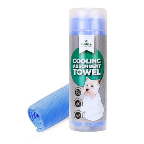Image of Basil Microfiber Ultra-Soft, Quick-Absorbent & Cooling Towel for Pets, Eco-Friendly, Fast-Drying Bathing Towel for Dogs & Cats of All Breeds, Perfect for Travel & Outdoor Uses, Blue 1pcs 66L x 43W CM