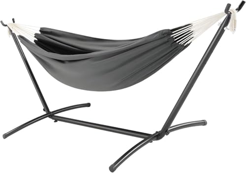 AVOID Hamac pour 2 personnes avec support - Gris - Comprend une base en acier robuste - Tissu en coton respirant confortable - 263 cm x 100 cm x 100 cm -...