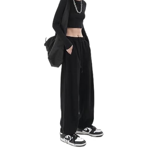 Womens Wide Leg Sweatpants Casual Loose Yoga Pants Comfy Lounge Joggers Baggy Sweatpants Pockets, Black, M Cover