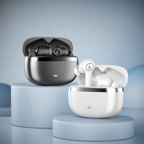 Image of Wireless TWS Earbuds Compatible with Boat Nirvana Ion ANC, 32dB Active Noise Cancellation, 120H Playback, Bluetooth v5.3, Quad Mic ENx, App Support, Crystal Sound, in-Ear Earphones (Quartz White)