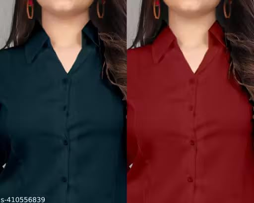 Image of Women's Solid Formal Shirt (Pack of 2)-Pink, Mint Green-1 P3