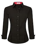 Esabel.C Womens Button Down Shirts Long Sleeve Regular Fit Cotton Stretch Work Blouse Black L