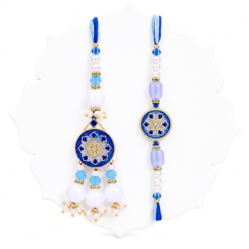 Image of TIED RIBBONS Rakhi for Brother and Bhabhi - Designer Lumba Rakhi Set with Roli Tikka for Bhaiya Bhabhi for Rakshabandhan