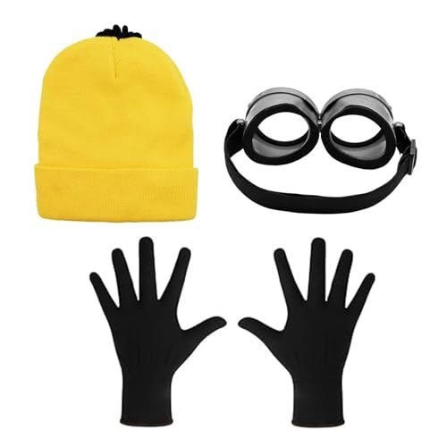 PUERFOCA 3 Pièces Set de Costume Jaune pour cosplay, Carnaval Halloween Cosplay Accessoires Avec Bonnet+Jaune Goggle+Gants, Accessoires de Costume pour Homme pour...