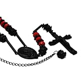 Mens Hip Hop 8mm Black w/Red Tone 32' Glass Beaded Chain Rosary Prayer Hand & Jesus Cross Necklace