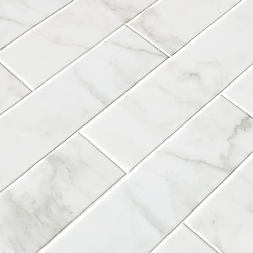 Msi Stone Nwhiglo4X16 Subway Tile With Glossy Finish, 4" X 16", White #TOP5