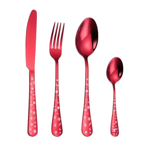 EXAOMBLE Juego de Cubiertos Cuchillo, Tenedor y Cucharas, Diseño Elegante de Acero Inoxidable para Navidad y Toque Cómodo para Familia y Fiesta