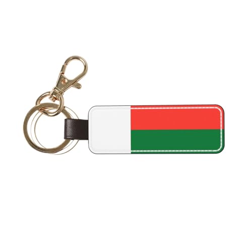 Ninainaid Porte-clés de voiture en cuir véritable avec drapeau de Madagascar - Porte-clés universel pour homme et femme