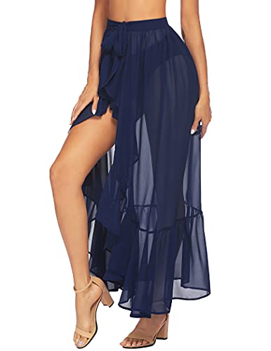 Ekouaer Sarong Swimsuit Cover Ups For Women Chiffon Beach Tie Wrap Skirt Sexy Long Bikini Sheer Scarf Bathing Suit Bottom(Navy,Xxl) #TOP3