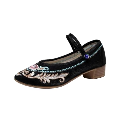 Chaussures ethniques brodées escarpins rétro noirs en taille 36