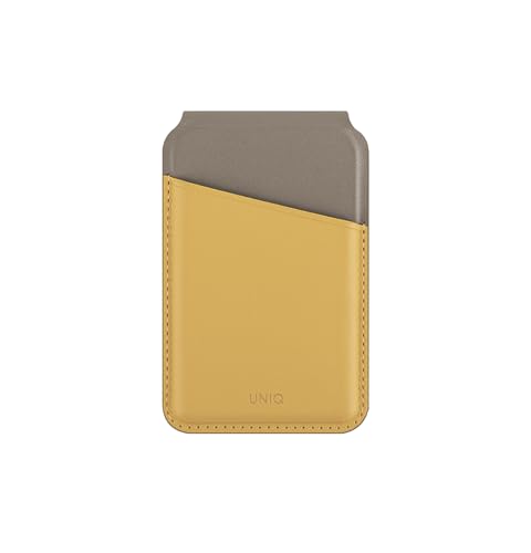 UNIQ LYDEN DS Porte-cartes magnétique anti-RFID avec support, Jaune canari/gris silex, Porte-cartes magnétique avec support