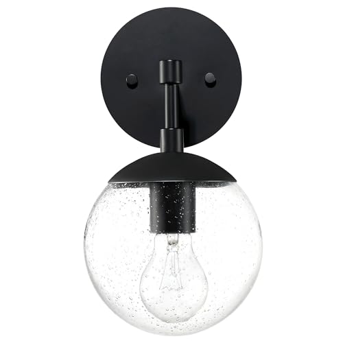 Image of Design House Gracelyn 1-Light Dimmable Wall Sconce, Clear Seedy Glass Globe, Matte Black, 588871-BLK