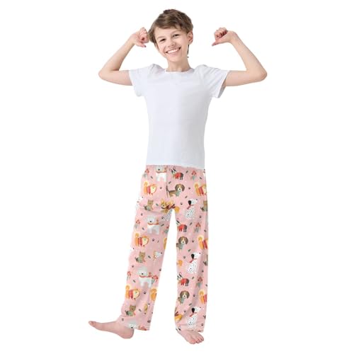 ZZXXB Xmas Poodle Dalmatian Dog Boys Long Pants Soft Trousers Elastic Waist Kids Lounge Bottoms with Pockets S-XL2