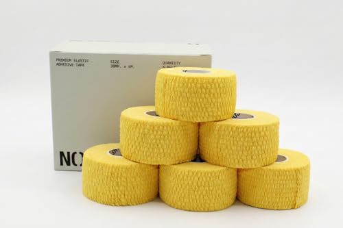 Lot de 6 rubans adhésifs élastiques auto-adhésifs de qualité supérieure pour l'haltérophilie et l'haltérophilie (jaune)