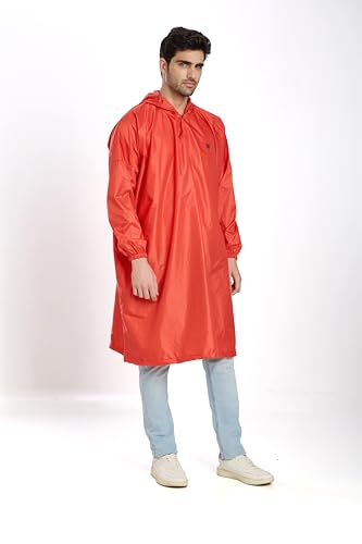 Image of Zeel Unisex Outdoor Rain Poncho for Adult, Waterproof, Lightweight & Packable, Polyester Pullover Full Sleeves Hooded Rainwear, Raincoat for Camping, Hiking, Travelling (AZ33, Free Size) (Red)