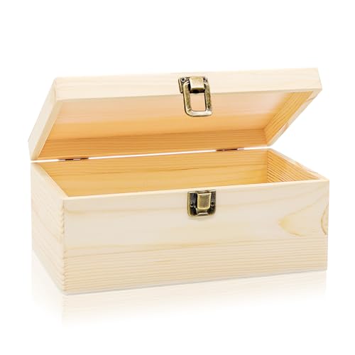 Spetsbst Scatola in legno con coperchio e serratura, 23,5 x 14 x 10 cm, in legno con coperchio curvo, senza manici, piccola scatola in legno