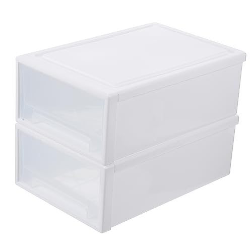 MUCKLILY 2Pcs Transparent Clothes Storage Containers Stackable Plastic Clothing Organizer for Closet Versatile Clothes Holder Compact Design for Efficient Space Saving