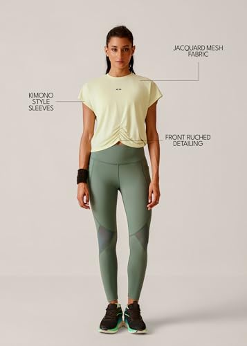 Image of STRCH Women's Regular Fit Activewear Crop T-Shirt | Round Neck Short Sleeve Gym Top | Stretch Workout T-Shirt for Yoga, Running & Training | Crop Length