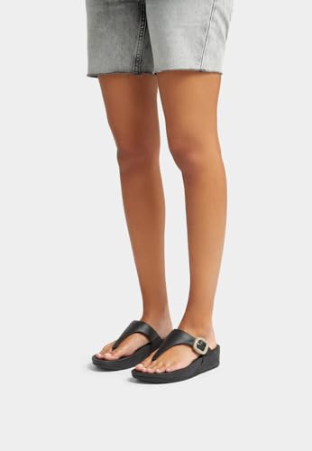 Image of FitFlop Womens LULU Crystal Buckle Toe-Post Sandals with Microwobbleboard Technology, Microfiber Toe Post, Slip Resistant Rubber Outsole, Cushioned Arch Support for All Day Comfort