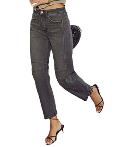 Barrel Jeans for Women Trendy Mid Rise Stretchy Loose Fit Washed Distressed Straight Leg Denim Pants4