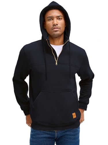Men's Quarter Zip Hoodies Cotton Fleece Long Sleeve Pullover Sweatshirt With Pockets4