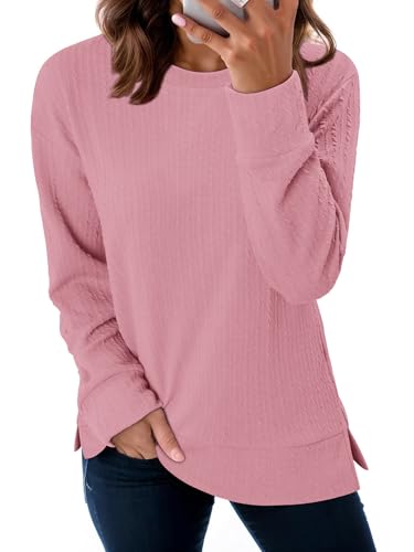 ONLYSHE Womens Shirts Long Sleeve Crewneck Tunic Tops Casual Lightweight Knit Solid Color Sweatshirts Trendy Blouse Basic Tee