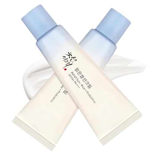 2PC Relief Sun Organic Sunscreen SPF50 Korean Skin Care Solution for All Skin Types ++++PA++++ Rice and Probiotics (A Sun Protection Factor (SPF) 50)